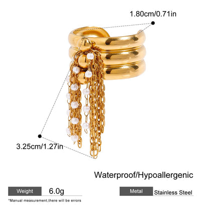 Gold Fringe Pearl Ring – Adjustable Open Band