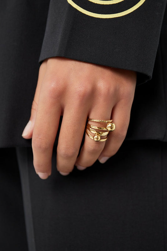 Gold Adjustable Statement Ring – Triple Band with Spheres,