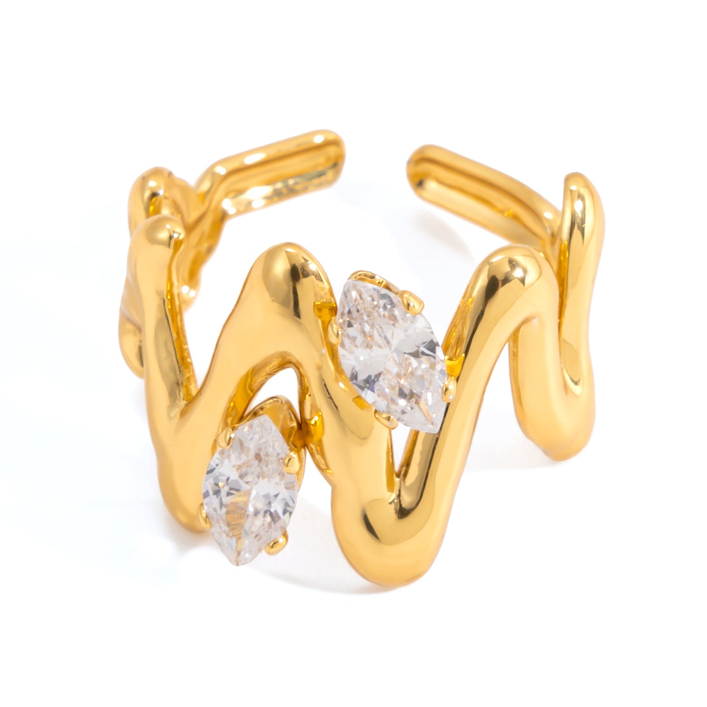 Abstract Twin‑Stone Open Ring