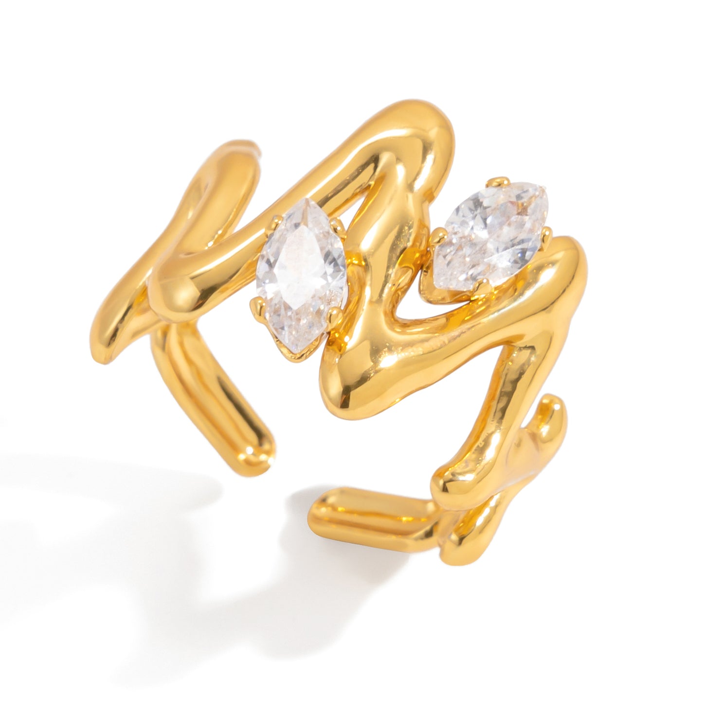 Abstract Twin‑Stone Open Ring