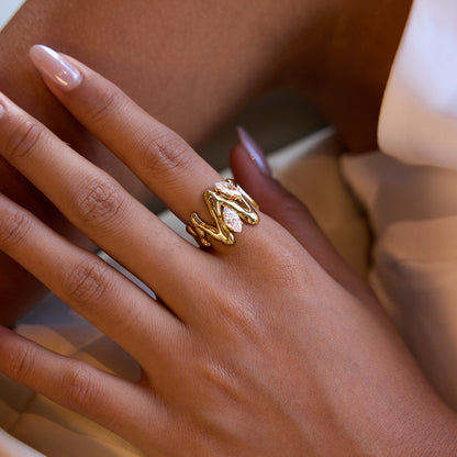 Abstract Twin‑Stone Open Ring