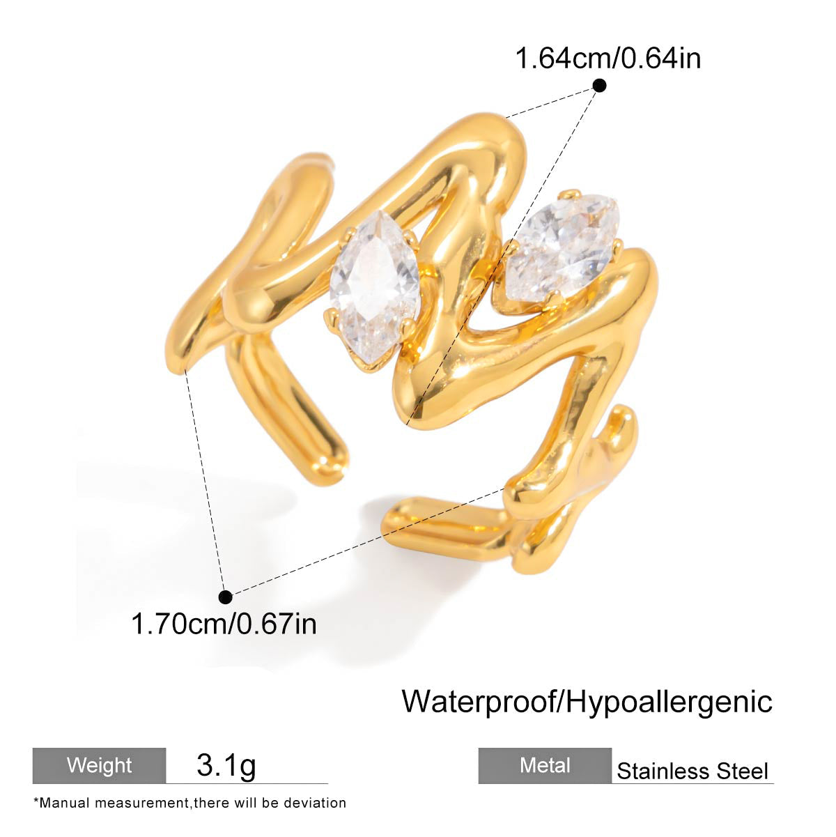 Abstract Twin‑Stone Open Ring