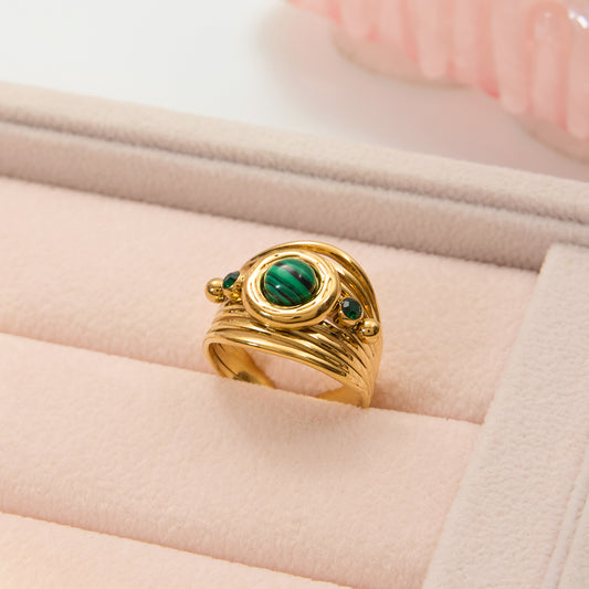 Green Stone Multi‑Band Ring