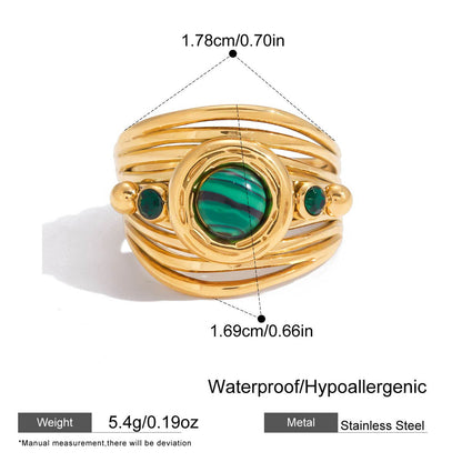 Green Stone Multi‑Band Ring