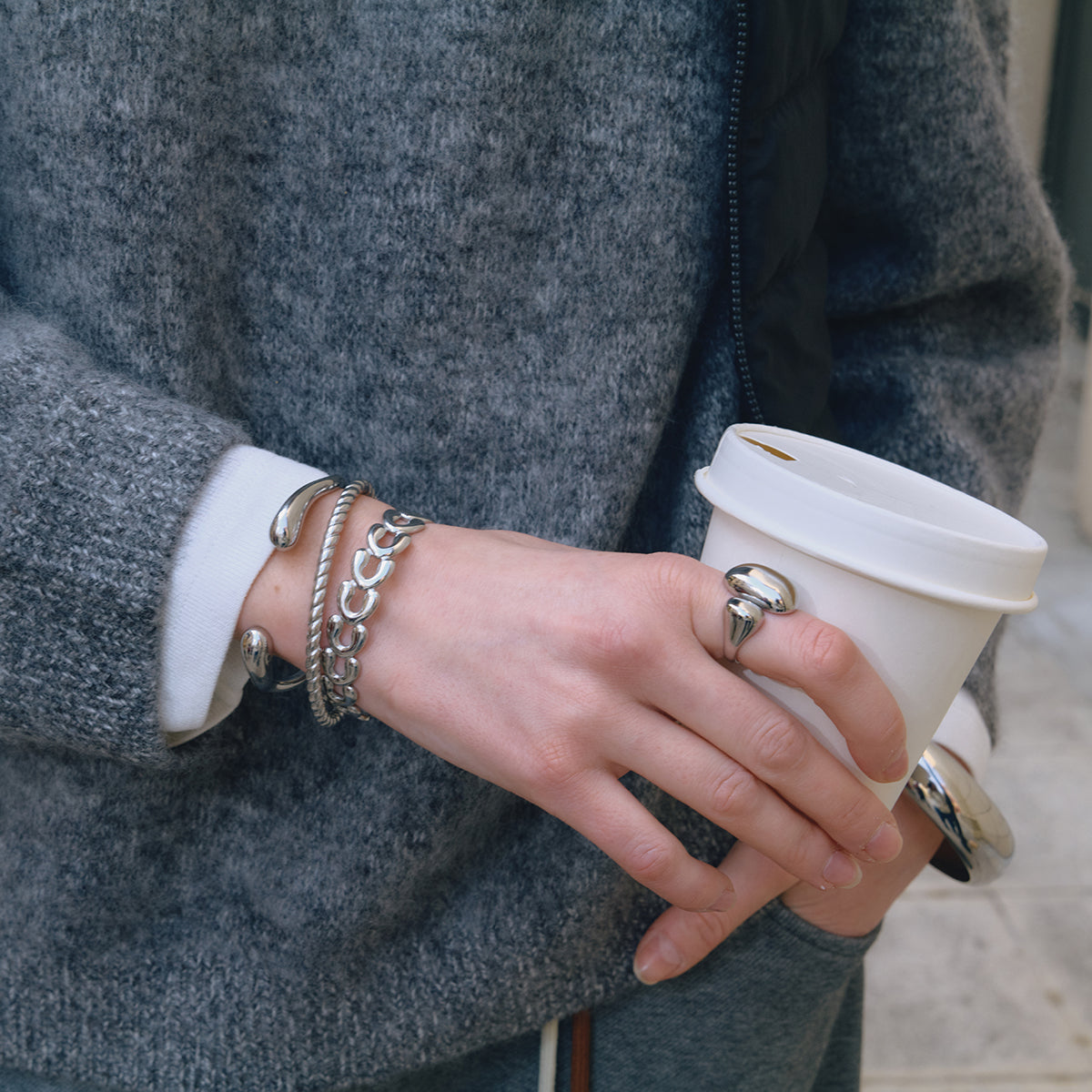 The Silver Molten Pebble Ring