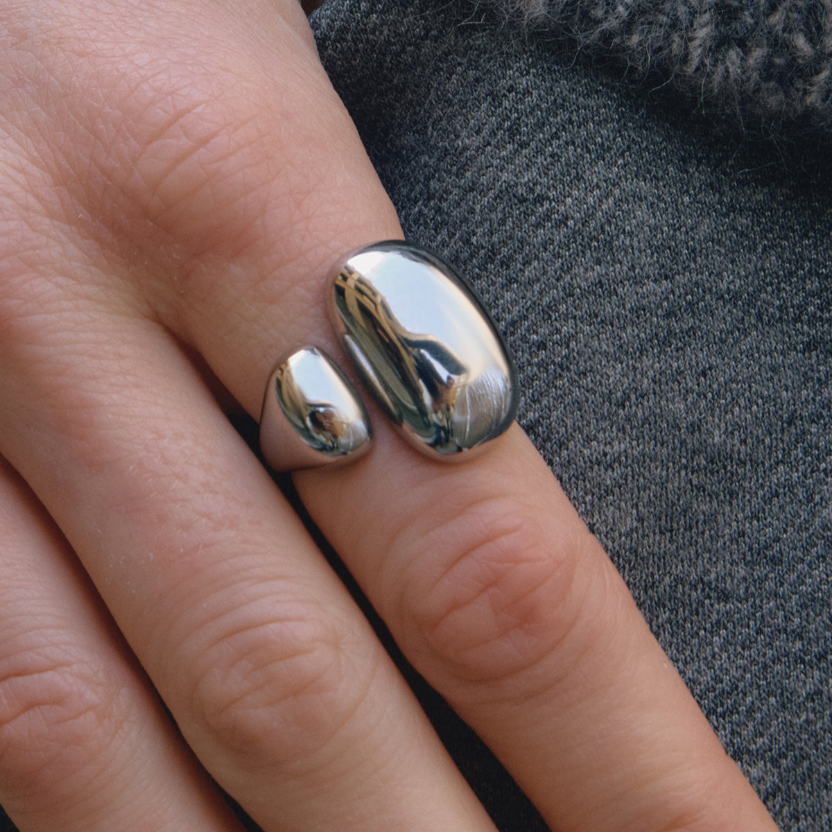 The Silver Molten Pebble Ring