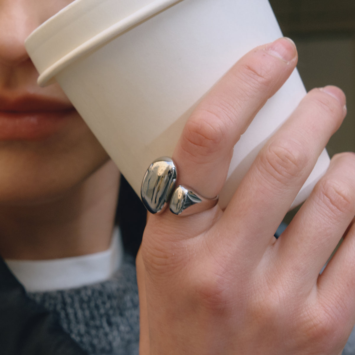 The Silver Molten Pebble Ring