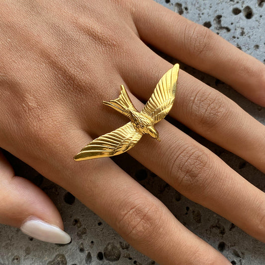 Gold Flying Bird Statement Ring