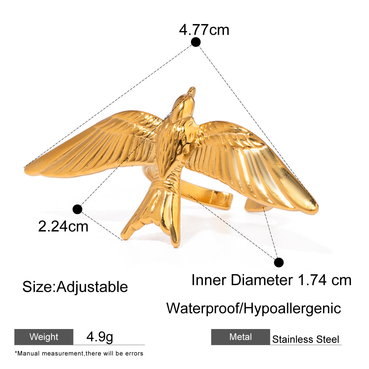 Gold Flying Bird Statement Ring