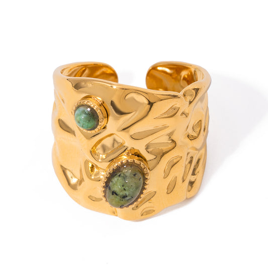 Chunky Gold Green Stone Ring