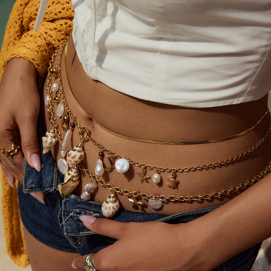 Adjustable Seashell Pearl Waist Chain