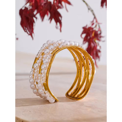 Sculptural Pearl Orbit Cuff