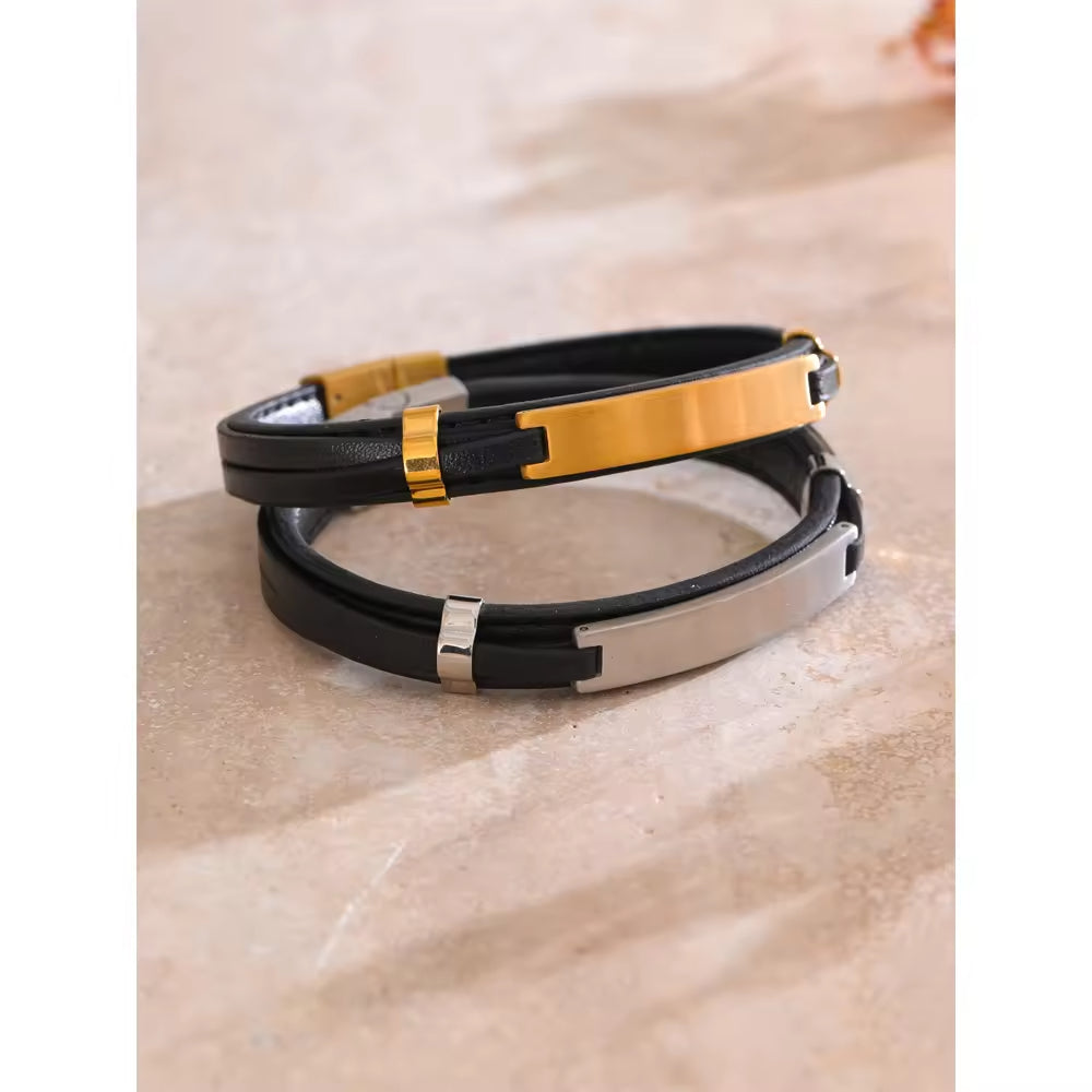 Nero Leather & Gold ID Bracelet