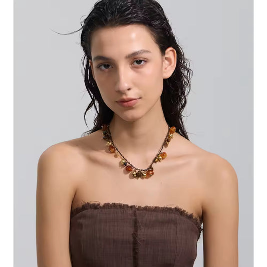 Multi-Charm Amber & Gold Medley Necklace