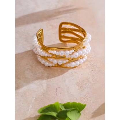 Sculptural Pearl Orbit Cuff