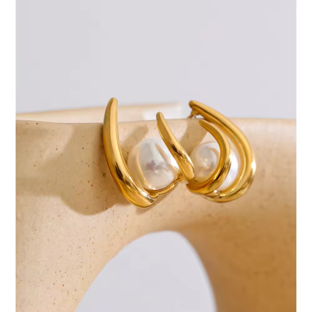 Cradled Pearl Hoops