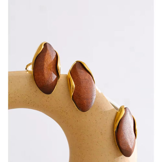 Driftwood Statement Hoops and Ring Set