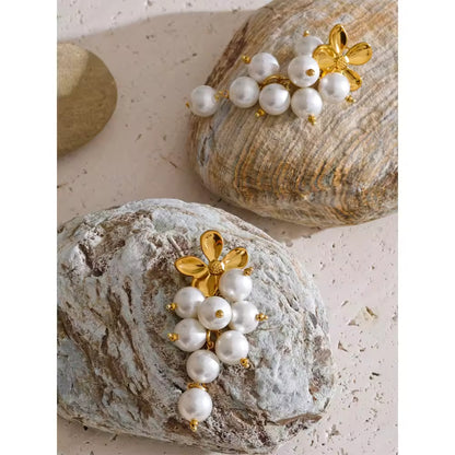 Golden Floral & Pearl Cascade Earrings