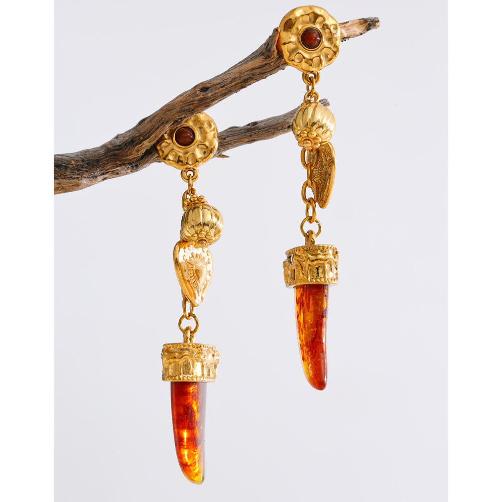 Vintage Amber Horn Chandelier Earrings