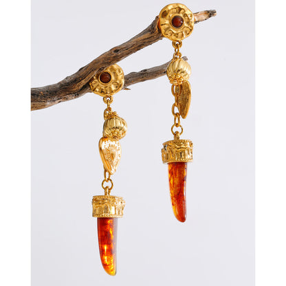 Vintage Amber Horn Chandelier Earrings