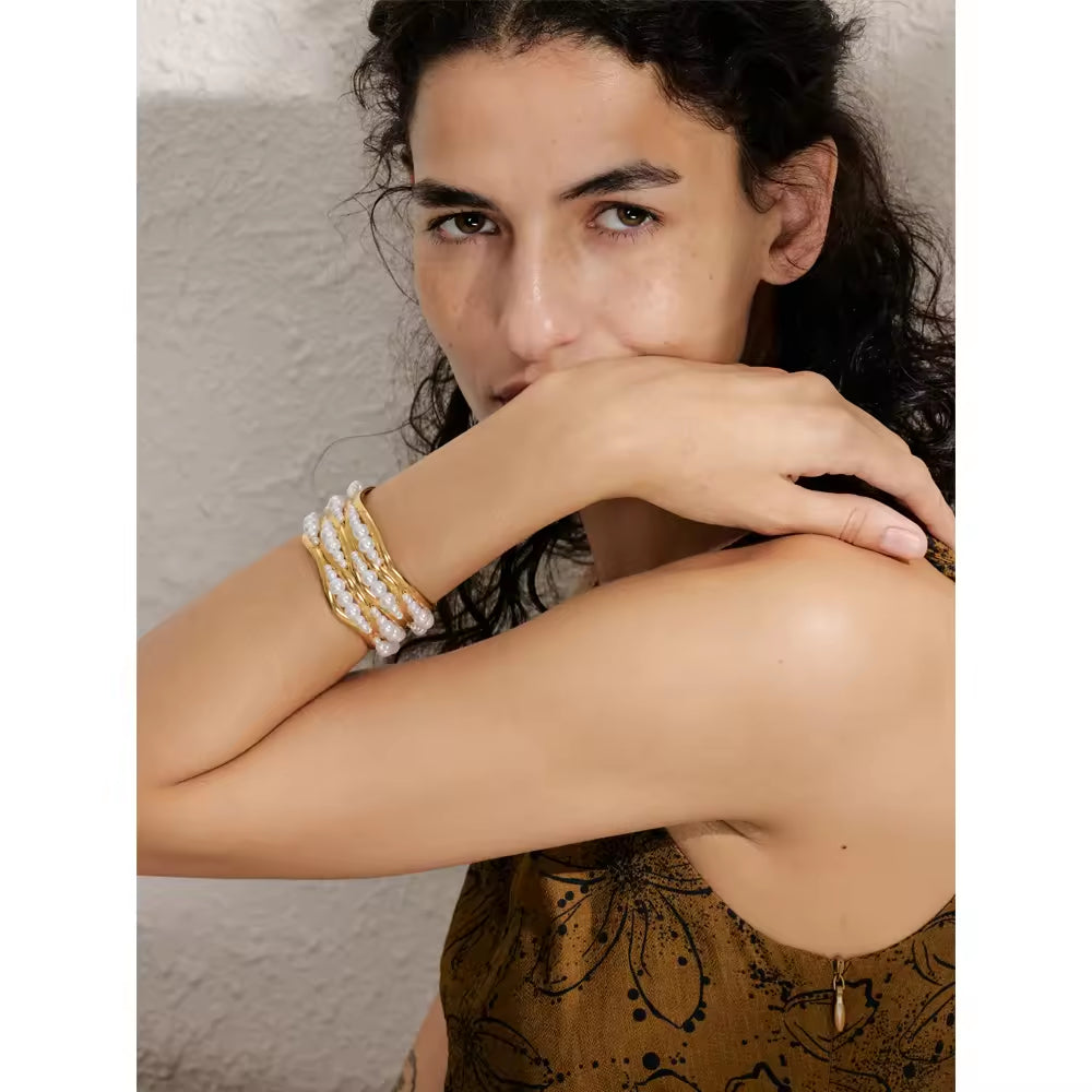 Sculptural Pearl Orbit Cuff
