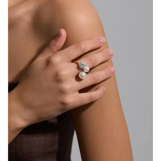 Celestial Pearl & Zirconia Toi et Moi Ring