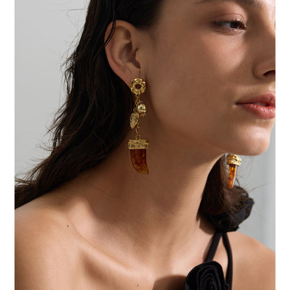 Vintage Amber Horn Chandelier Earrings