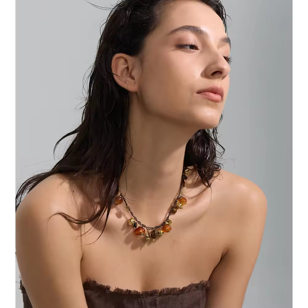 Multi-Charm Amber & Gold Medley Necklace