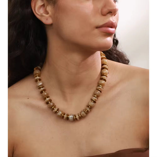 Ivory Marble & Gilded Globe Necklace
