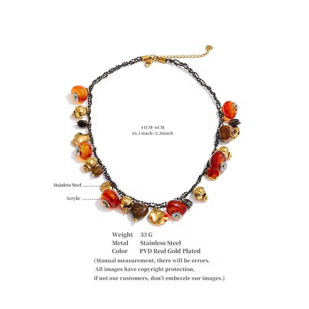 Multi-Charm Amber & Gold Medley Necklace
