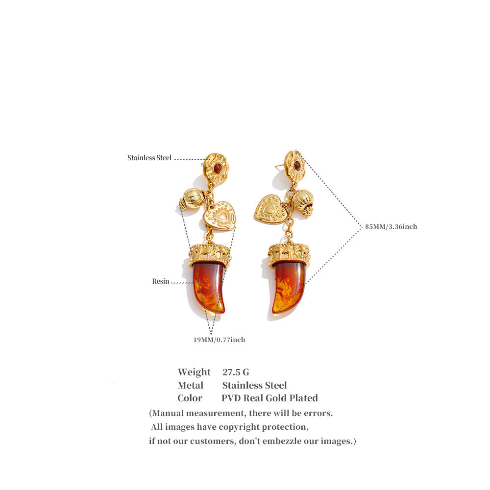 Vintage Amber Horn Chandelier Earrings