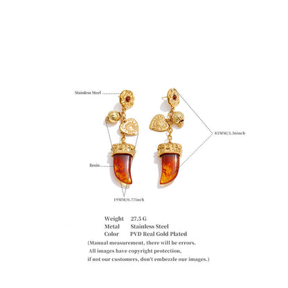 Vintage Amber Horn Chandelier Earrings