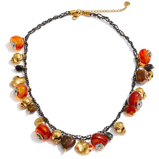 Multi-Charm Amber & Gold Medley Necklace