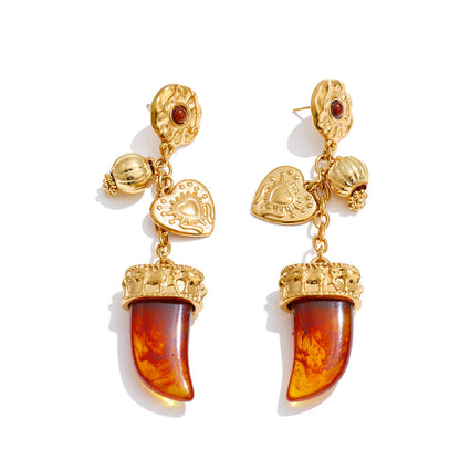 Vintage Amber Horn Chandelier Earrings