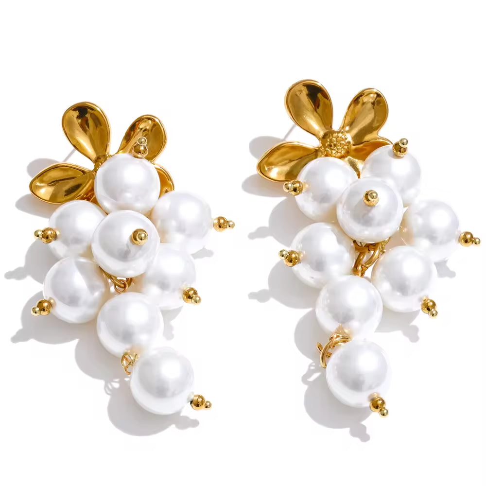 Golden Floral & Pearl Cascade Earrings