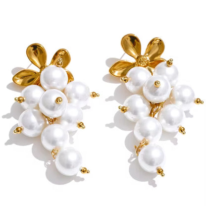 Golden Floral & Pearl Cascade Earrings