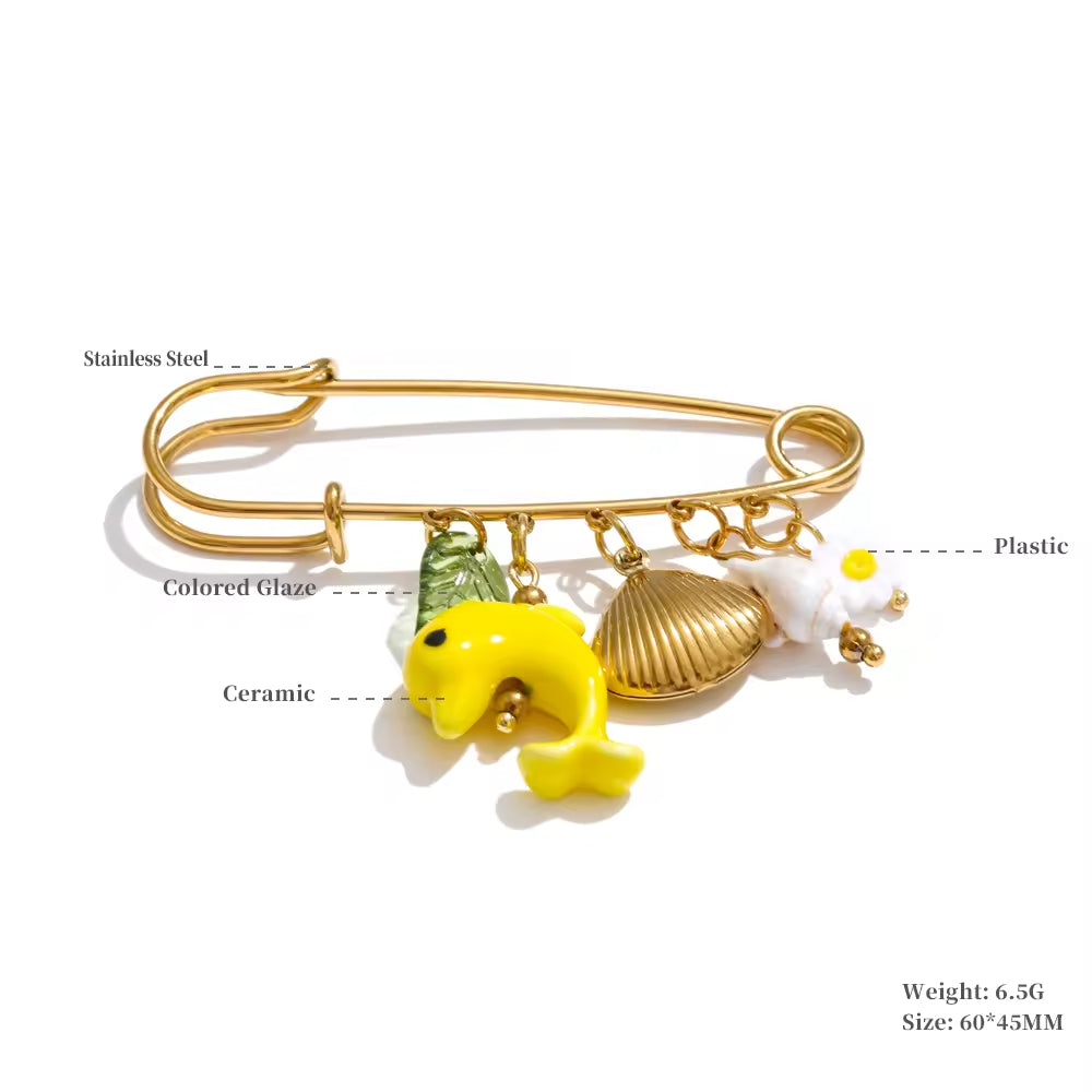 Aquatic Charm Safety Pin Brooch