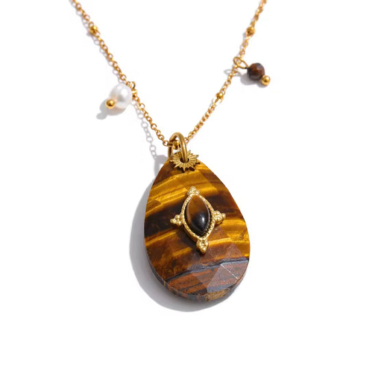 Natural Stone Teardrop & Pearl Medallion