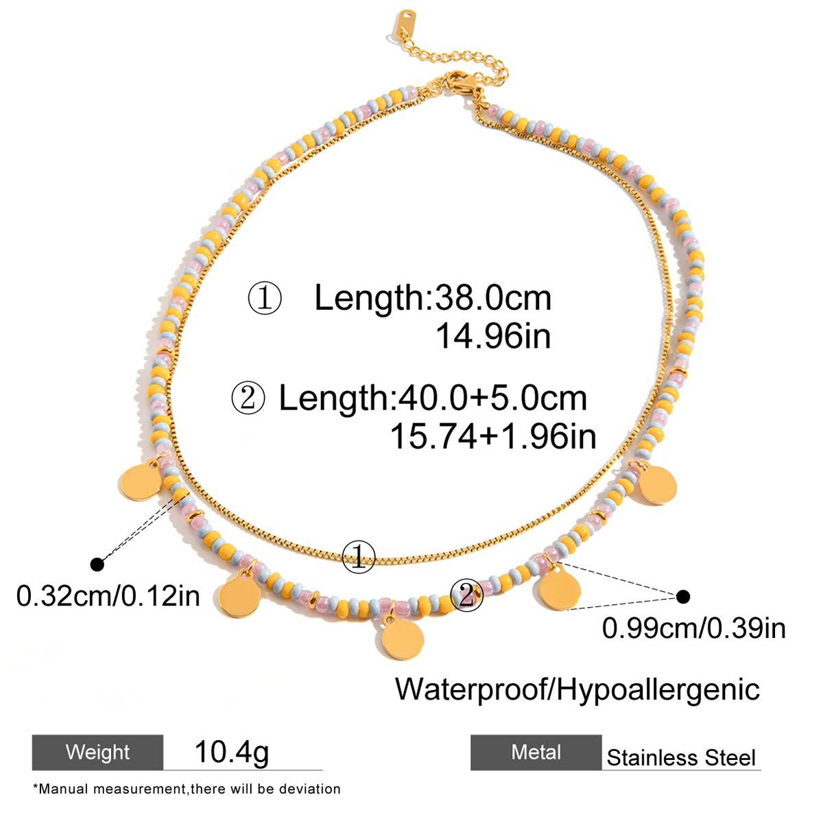 Gold Pastel Bead Layered Necklace