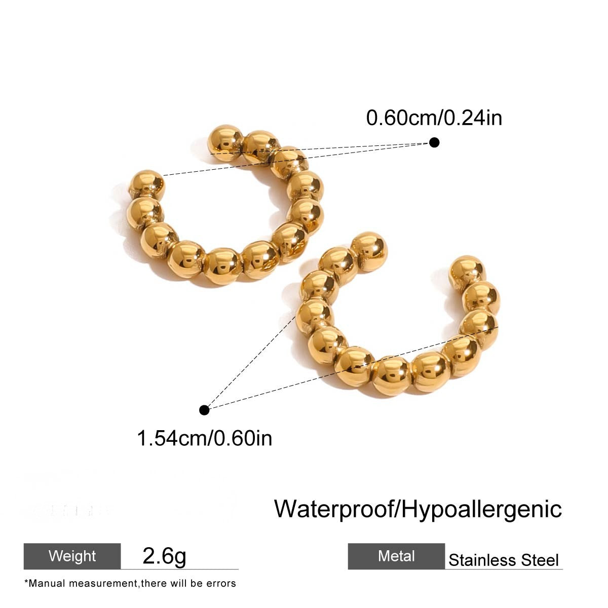 Gold Beaded Ear Cuff (No Piercing)