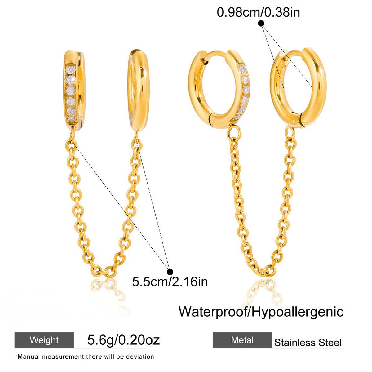 Double Huggie Chain Earrings