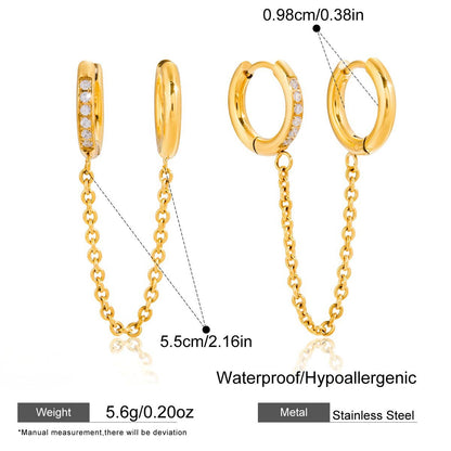 Double Huggie Chain Earrings