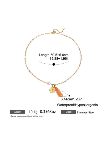 Sun Coin & Coral Drop Necklace