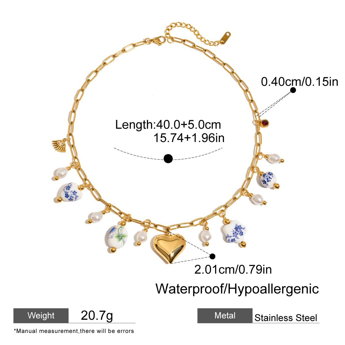 Gold Heart & Porcelain Charm Necklace