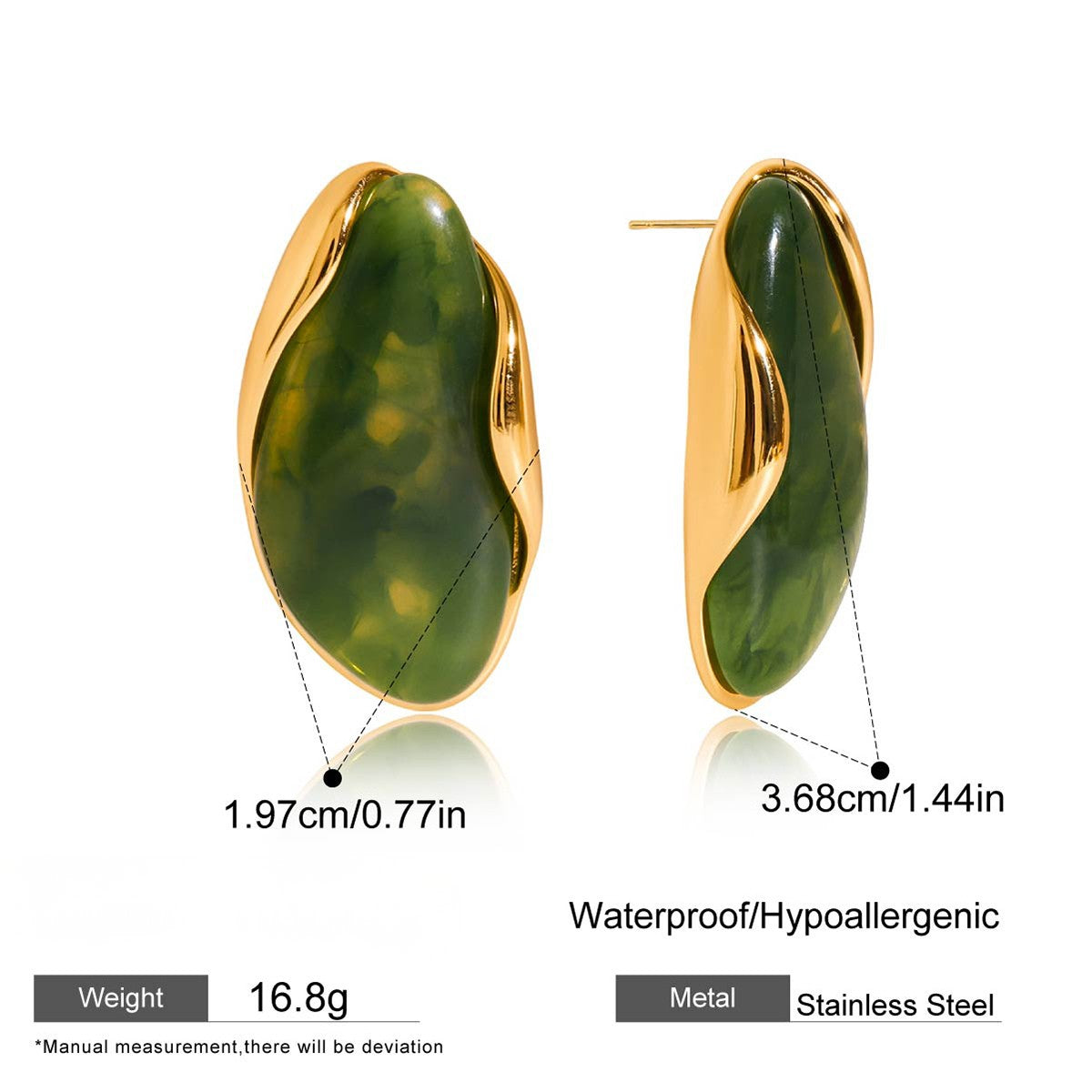 Green Resin Wave Statement Earrings