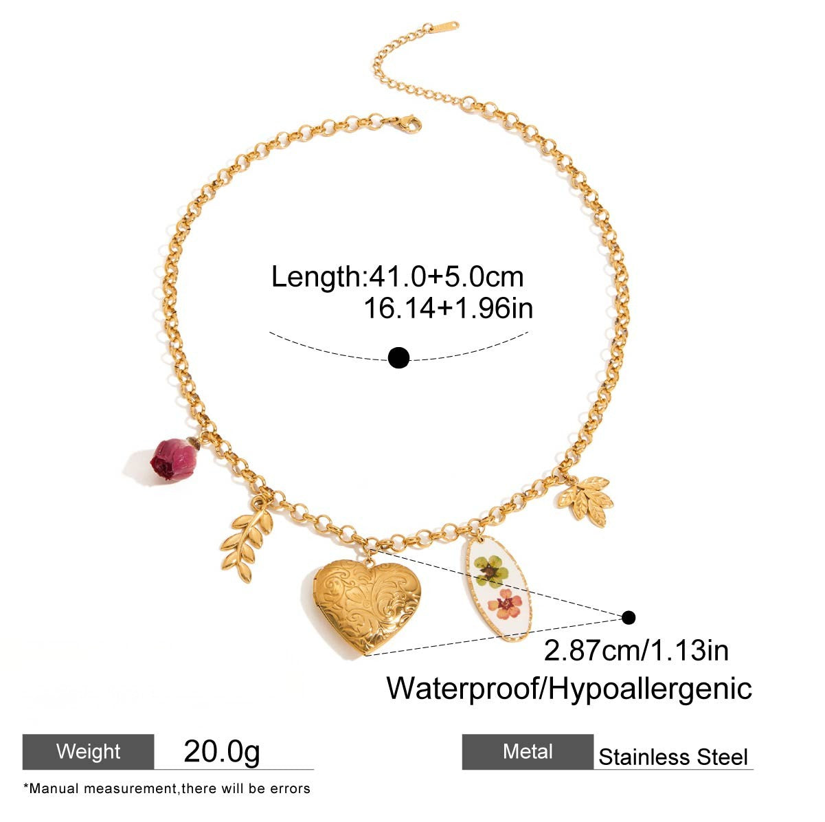 Romantic Heart & Floral Charm Necklace