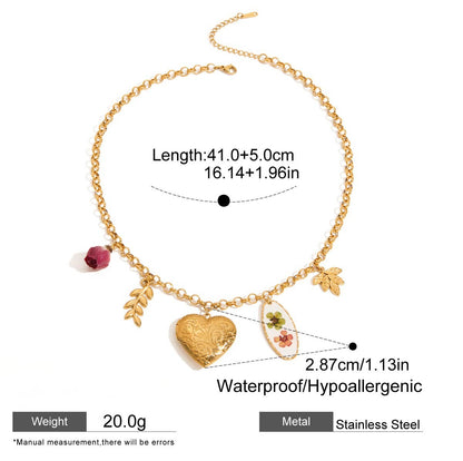 Romantic Heart & Floral Charm Necklace